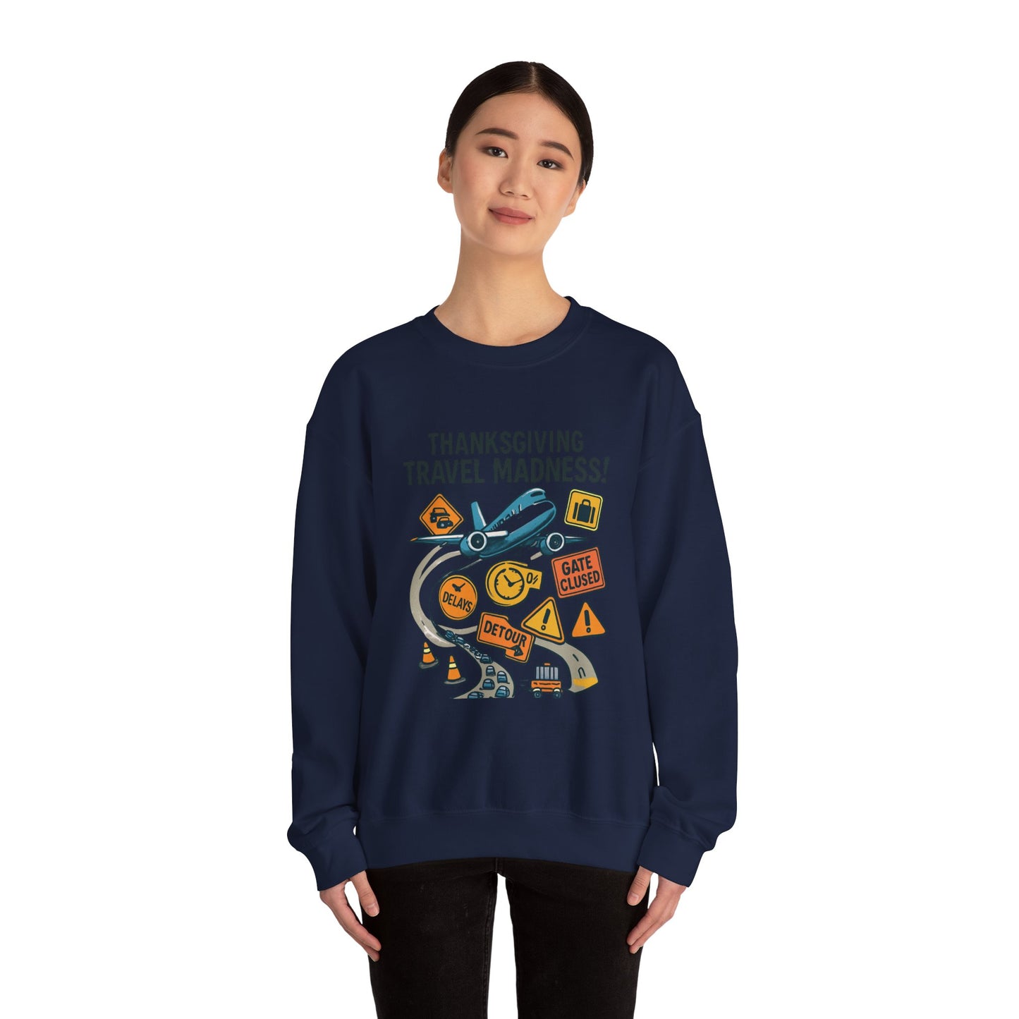 Thanksgiving Travel Madness Sweatshirt — Funny Holiday Flight Delay Crewneck