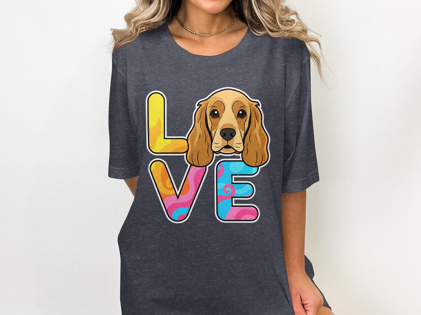 Colorful Love Dog Graphic Design on Black T-Shirt product