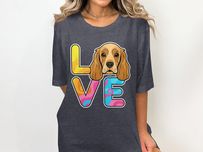 Colorful Love Dog Graphic Design on Black T-Shirt product