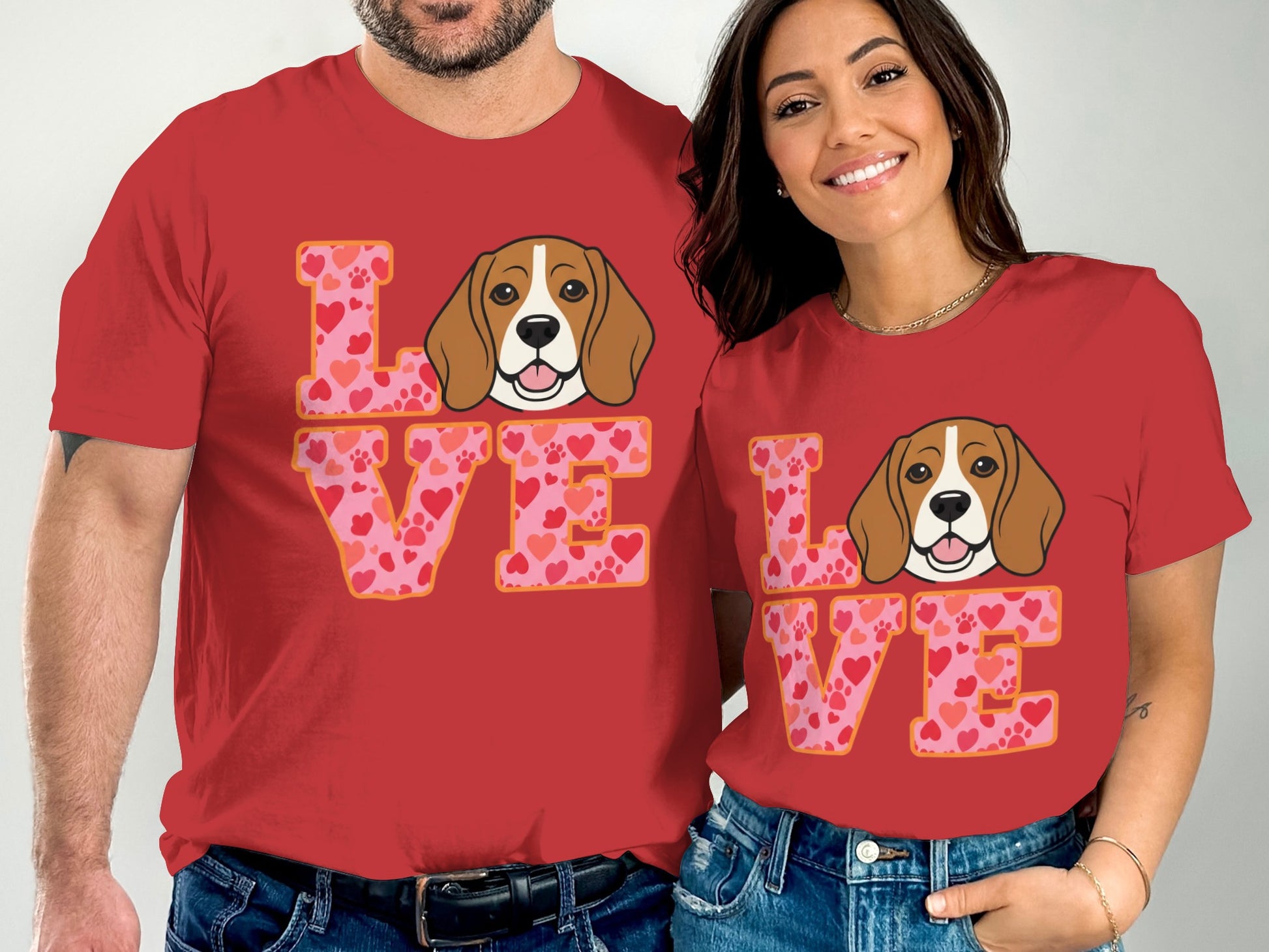 Cute Heart Love Dog Themed Matching Couple T-shirt product