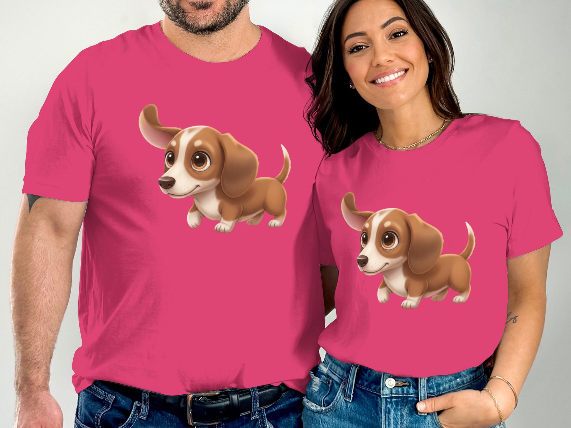 Adorable Cartoon Puppy Graphic Pink T-Shirt