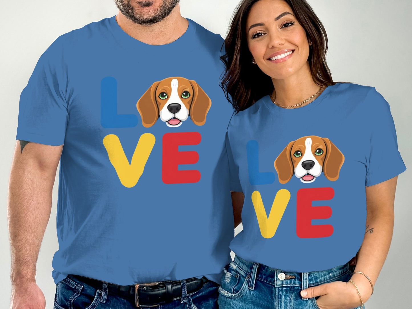 Colorful Dog Themed Love Design Blue Shirt product