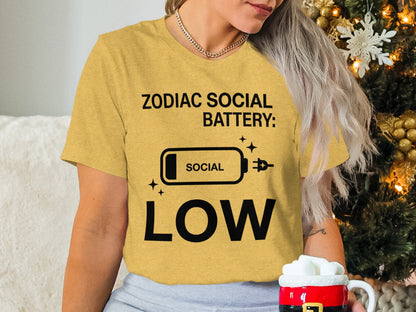 Zodiac Social Battery Low Graphic Apparel