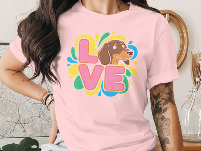 Colorful Love Dachshund Design on Casual T-Shirt product