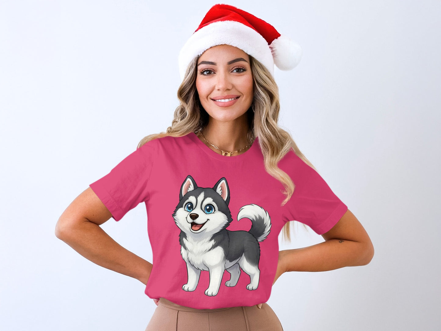 Cute Husky Dog Cartoon Graphic T-shirt Christmas Gift