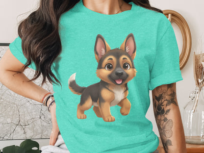 Cute German Shepherd Puppy Cartoon Design Shirt