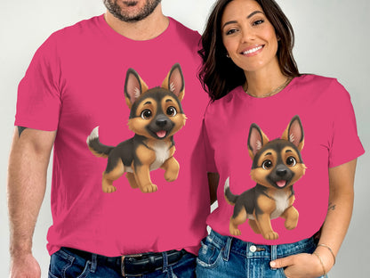 Matching pink shirts with cute puppy design