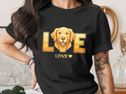 Golden Retriever Dog With Love Letters Design T-Shirts