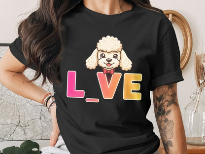 Cute Poodle Dog with Bow Tie in LOVE Text T-Shirts