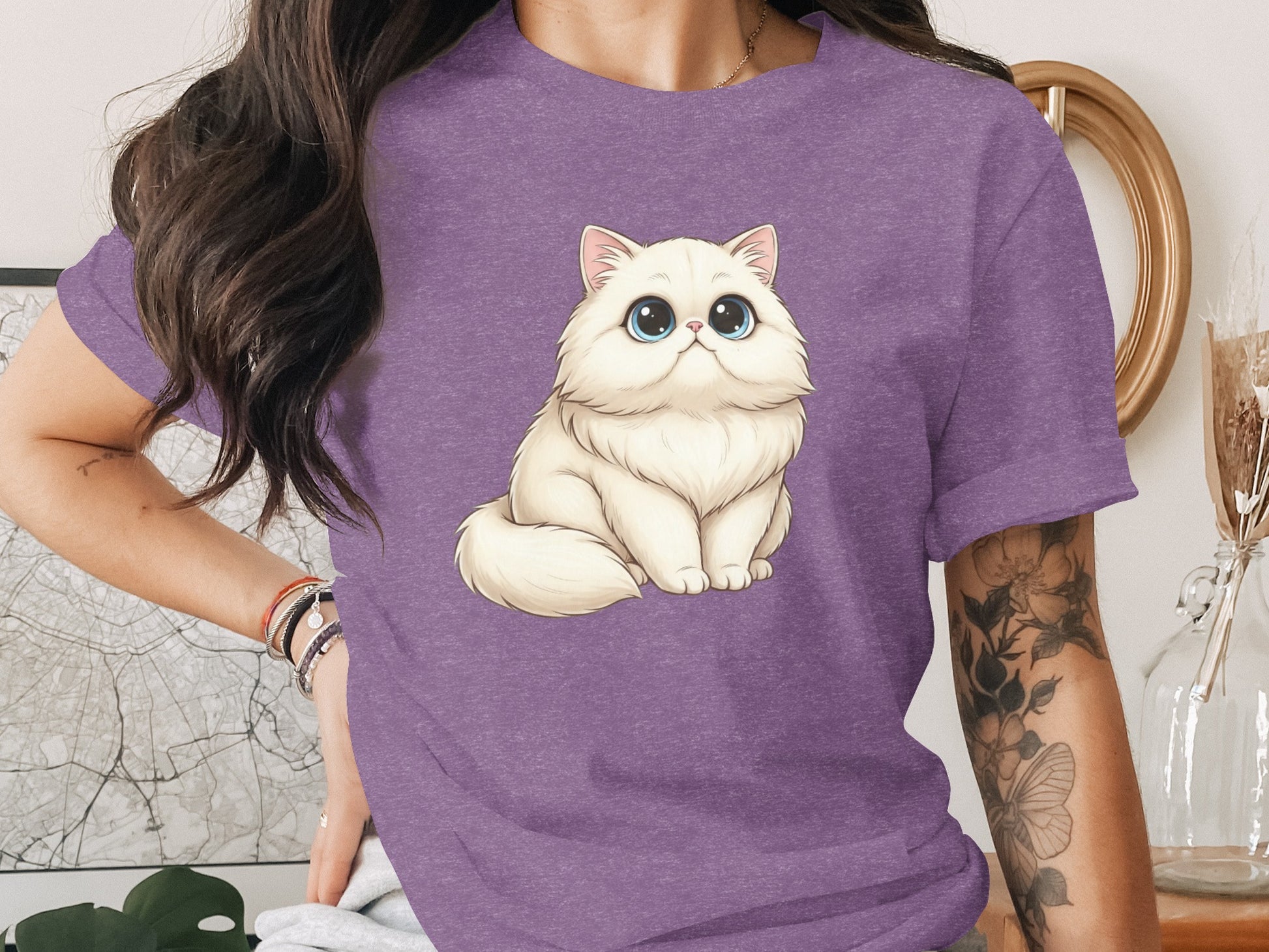 Cute Fluffy Cartoon Cat Printed T-Shirt