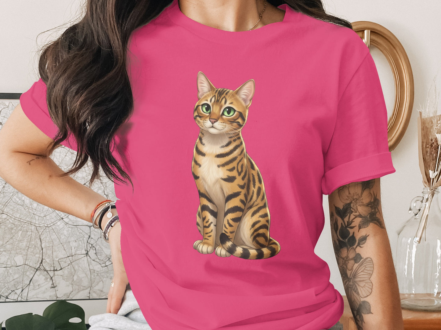 Cute Cartoon Bengal Cat Design Women's T-Shirt