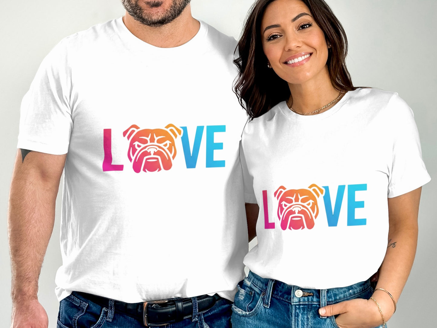 Love and Bulldog Graphic Matching T-Shirt product type