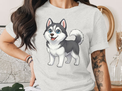 Cute Cartoon Husky Dog Graphic Tee Shirt