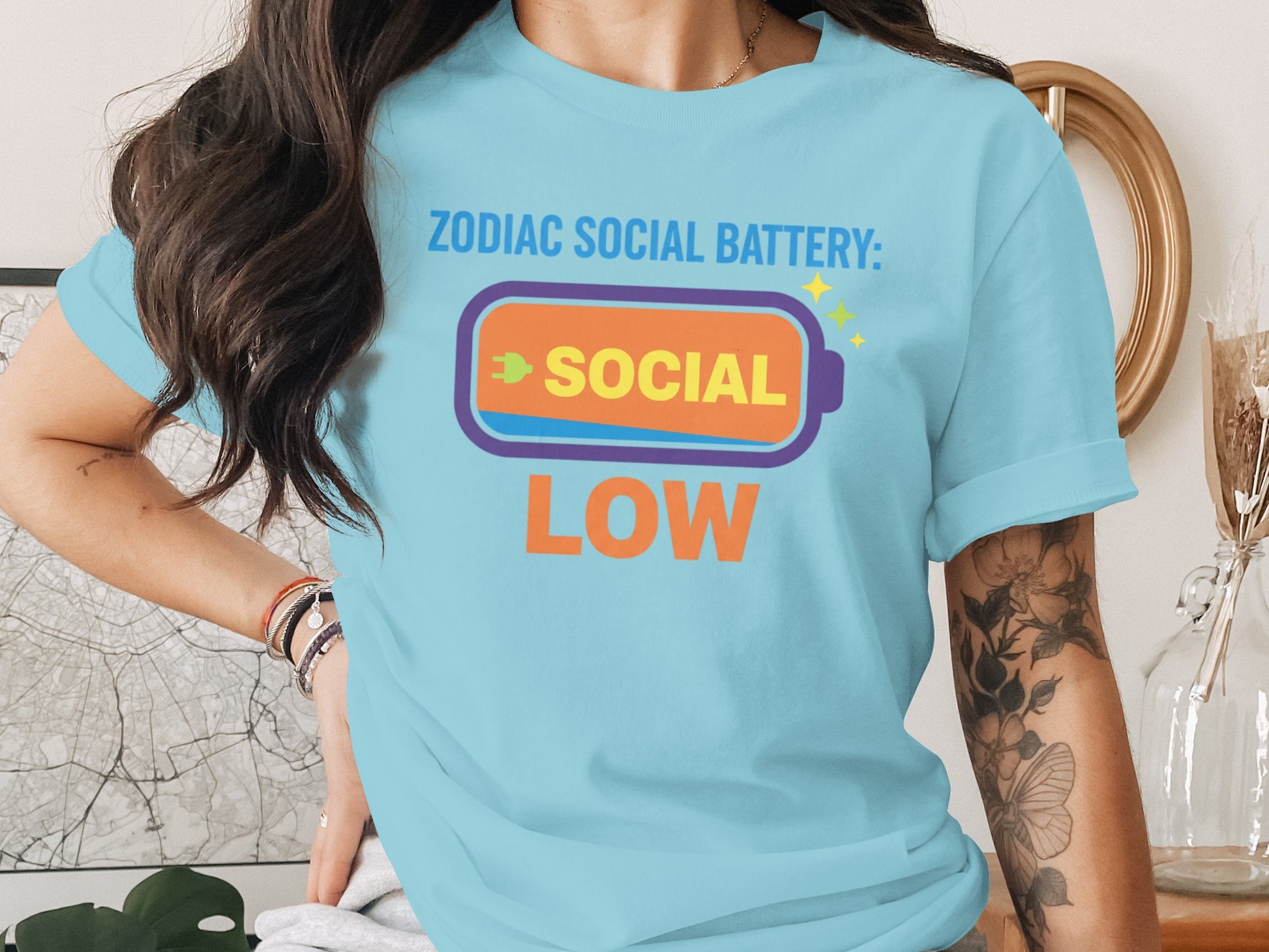 Zodiac Social Battery Low Trendy Graphic Tee