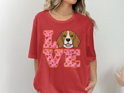 Dog Love Heart Print Graphic Pet Lover Valentine T-Shirt