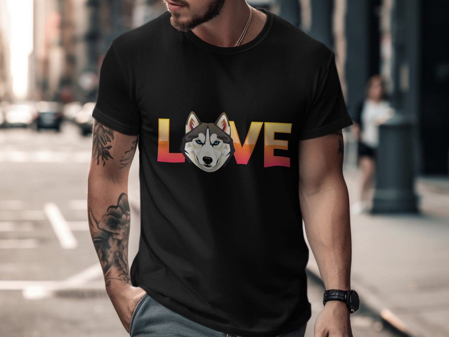 Unique Love Design Husky Head Print T-Shirt product