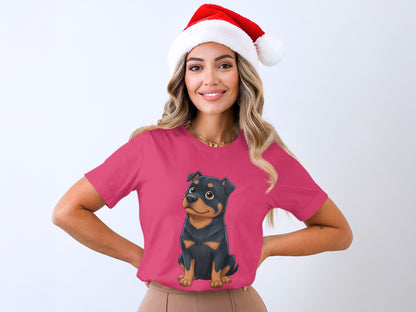 Cute Rottweiler Cartoon Print Pink T-Shirt