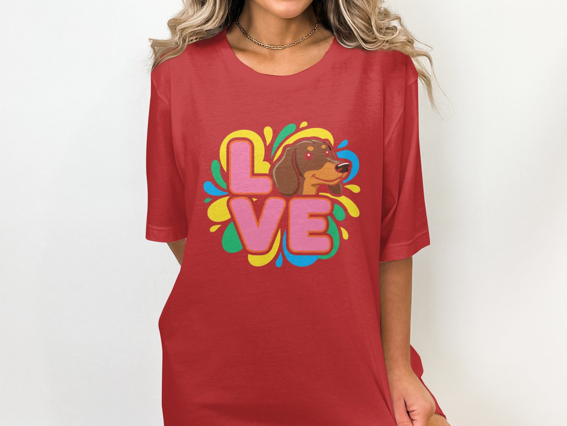 Colorful Love Dog Graphic T-shirt casual product