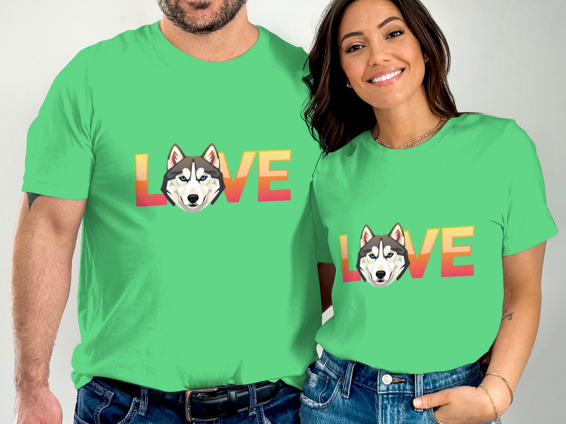 Husky Love Graphic Print T-Shirt Matching Couple product