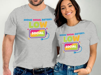 Zodiac Social Battery Low Funny Tee Shirt Design