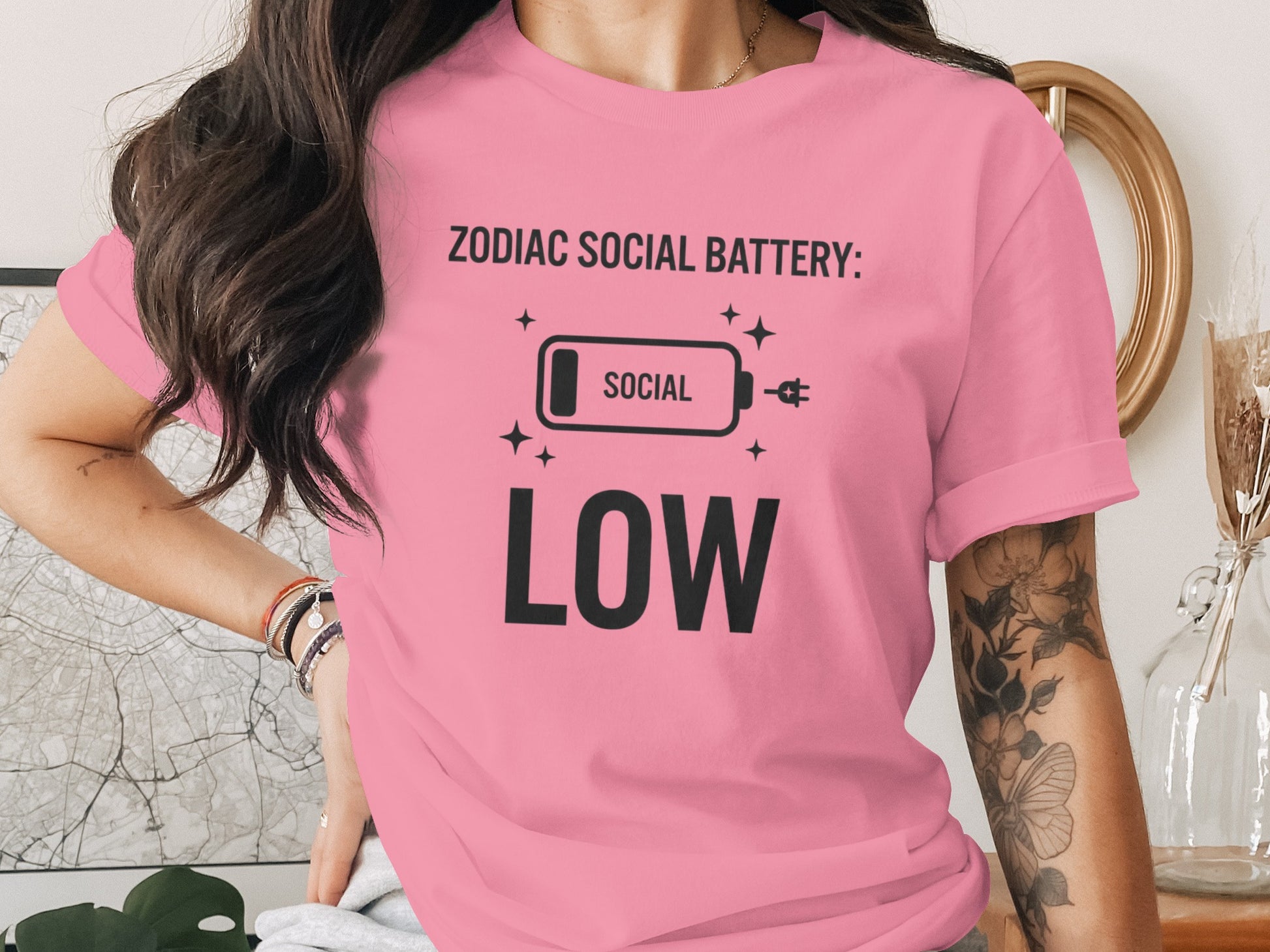 Zodiac Social Battery Low T-Shirt Fun Statement