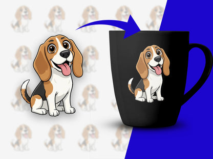 Beagle Dog Coffee Mug, Cute Cartoon Beagle Puppy Design, Black Ceramic Cup, Gift for Dog Lovers