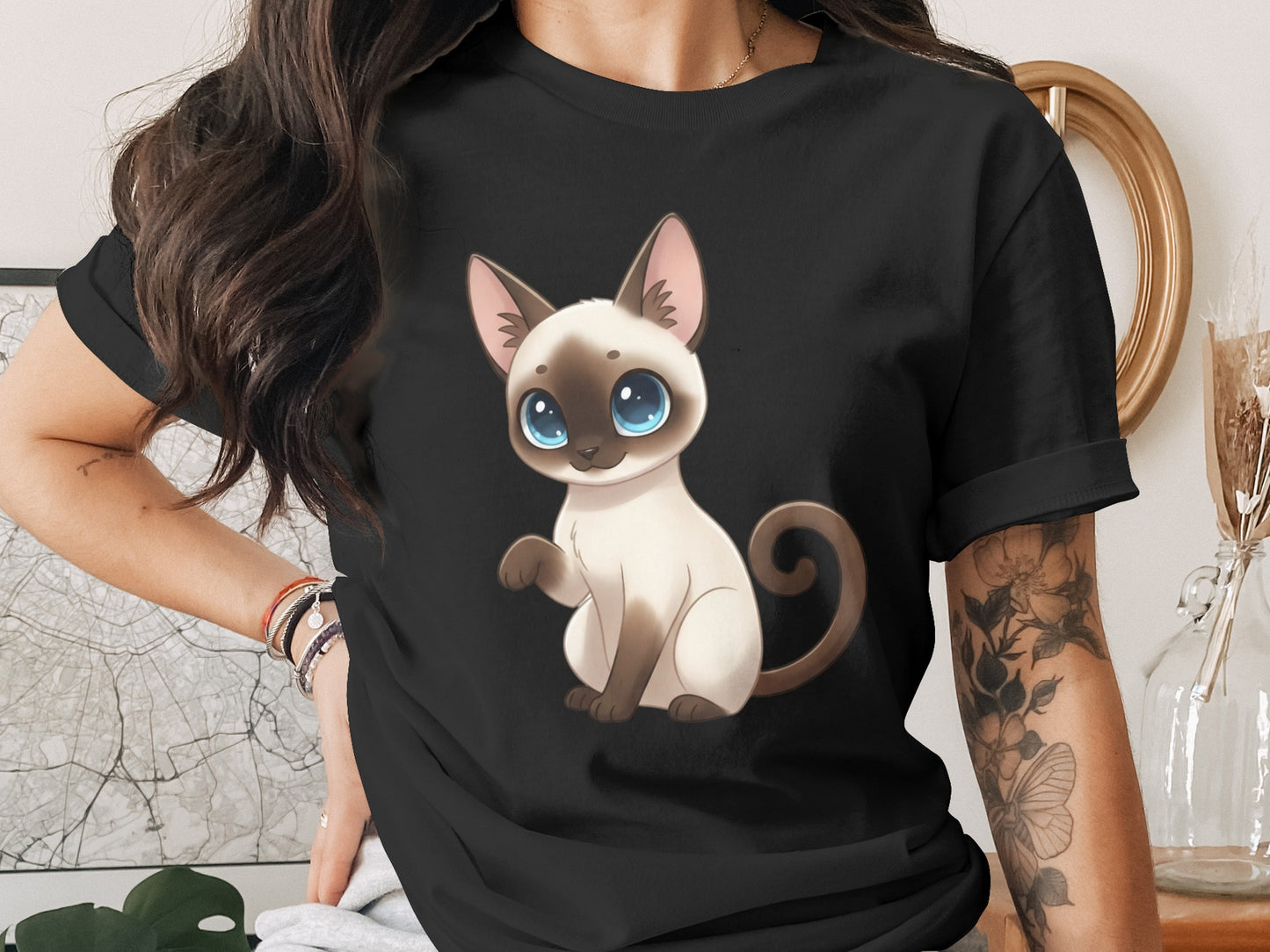Cute Cartoon Siamese Cat Graphic T-Shirt