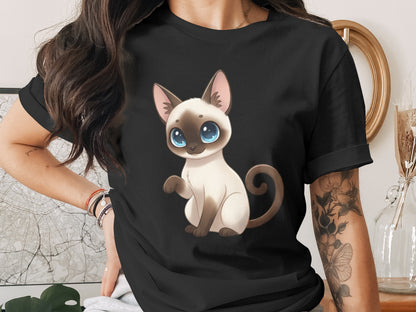 Cute Cartoon Siamese Cat Graphic T-Shirt