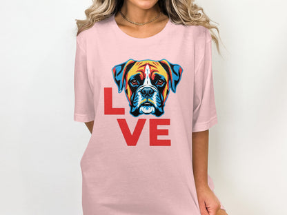 Colorful Boxer Dog Love Design Pink T-shirt product type