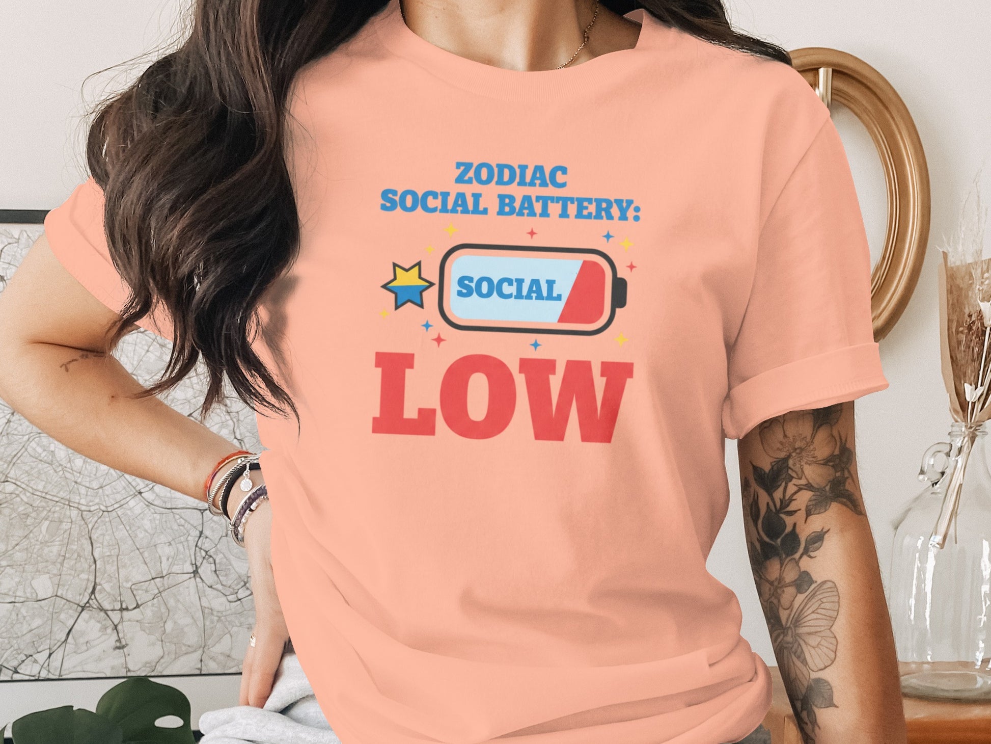 Zodiac Social Battery Low Graphic Tee Shirt