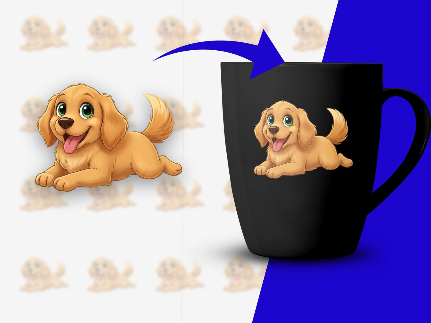 Cute Golden Retriever Puppy Coffee Mug, Cartoon Dog Design, Gift for Pet Lovers, Animal Theme Drinkware, Black Ceramic Cup