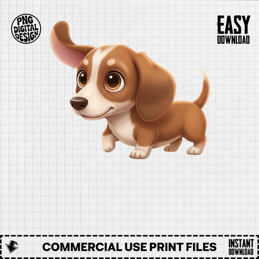 Cute Cartoon Dachshund Dog PNG Digital Download for T-Shirts, Mugs, Kids Crafts, Commercial Use