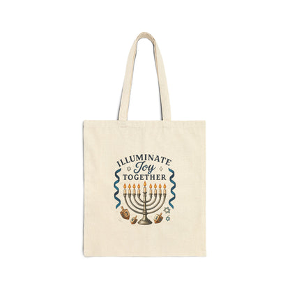 Hanukkah Tote Bag — "Illuminate Joy Together" Menorah Cotton Canvas Tote
