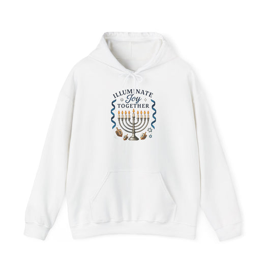 Hanukkah Hoodie - "Illuminate Joy Together" Menorah Sweatshirt