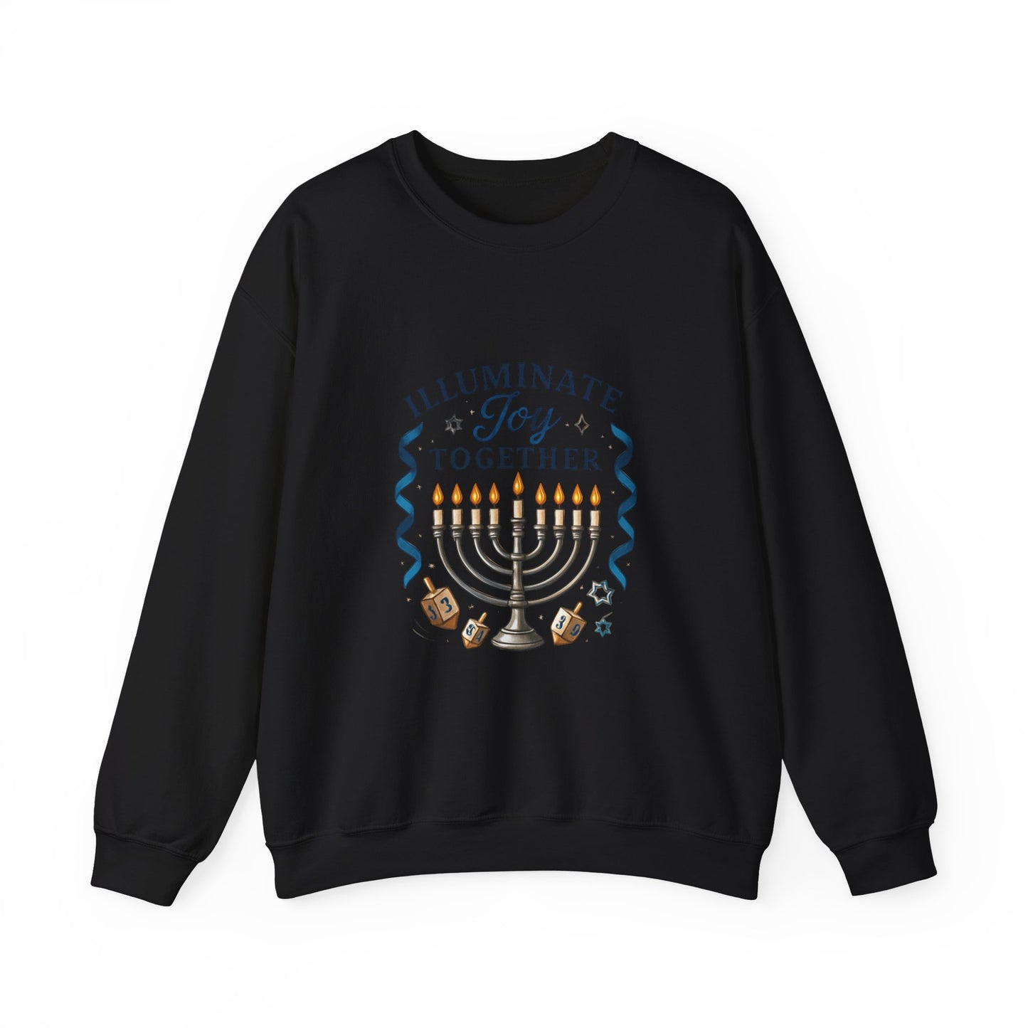 Hanukkah Sweatshirt - "Illuminate Joy Together" Menorah & Dreidel Holiday Crewneck