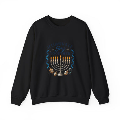 Hanukkah Sweatshirt - "Illuminate Joy Together" Menorah & Dreidel Holiday Crewneck