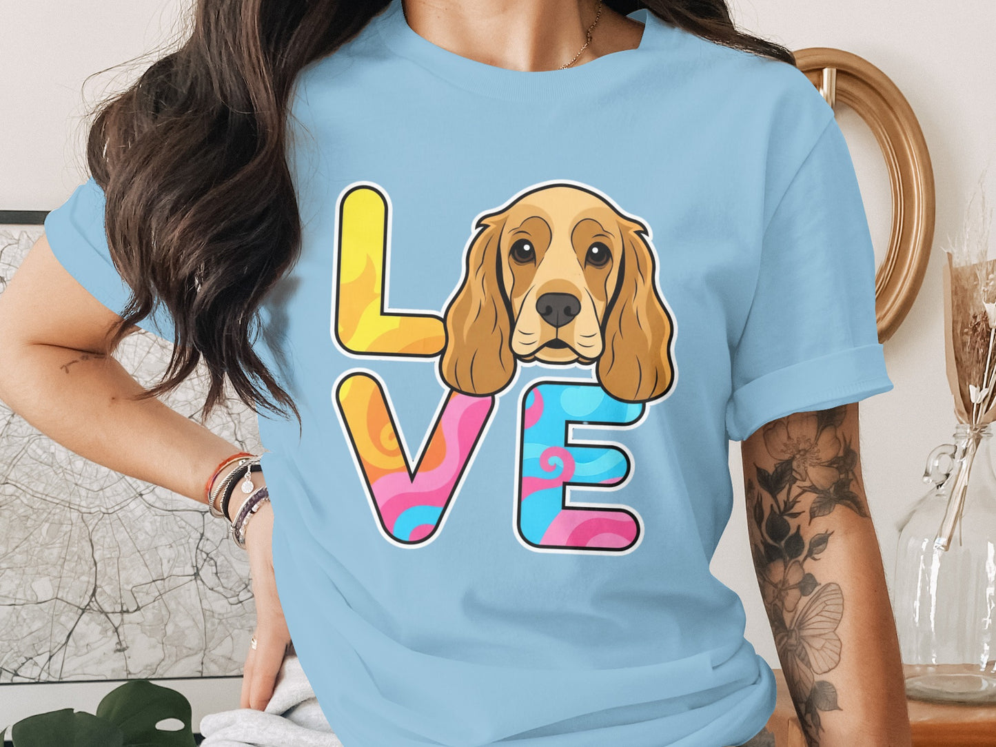 Colorful Love Graphic on Blue T-Shirt product type