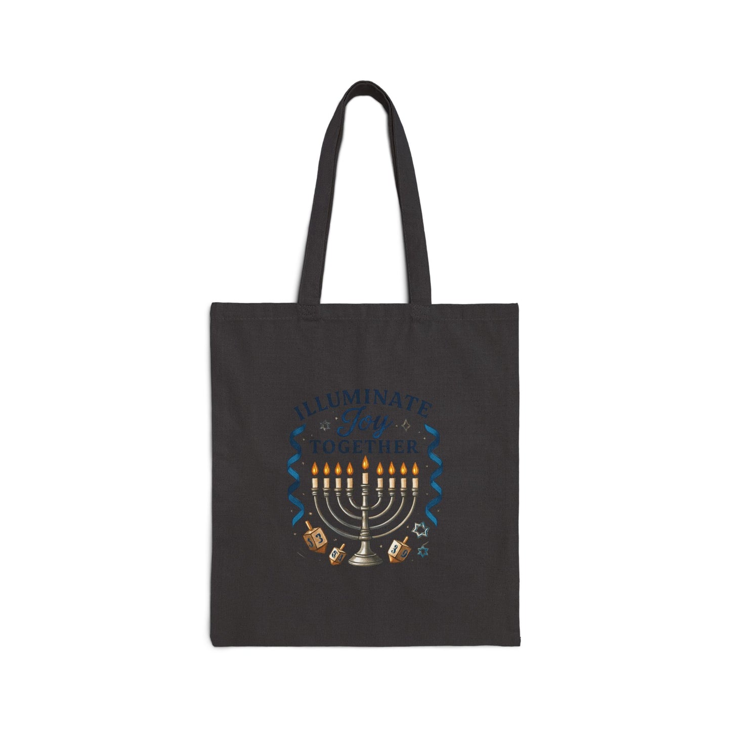 Hanukkah Tote Bag — "Illuminate Joy Together" Menorah Cotton Canvas Tote