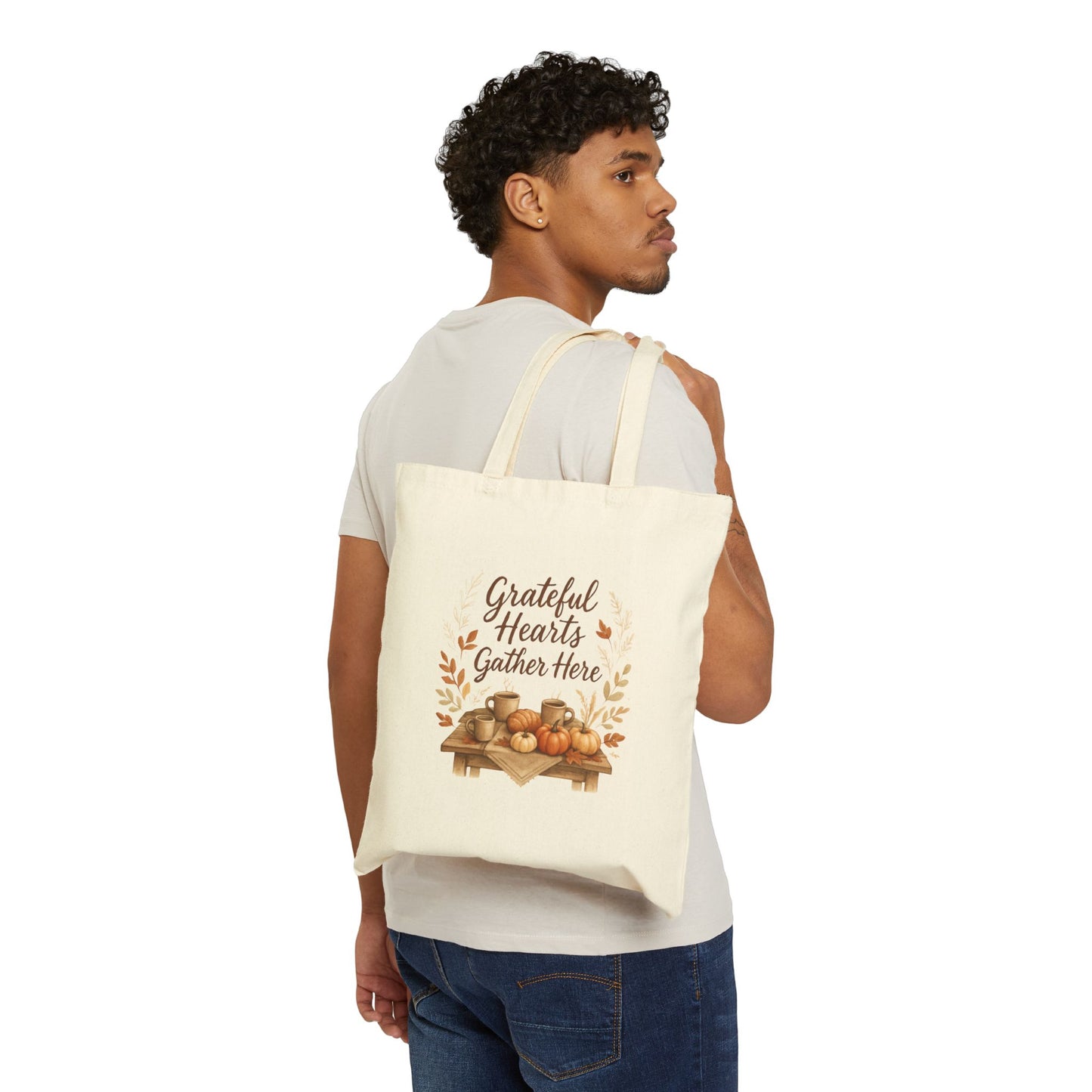 Grateful Hearts Gather Here Cotton Canvas Tote Bag