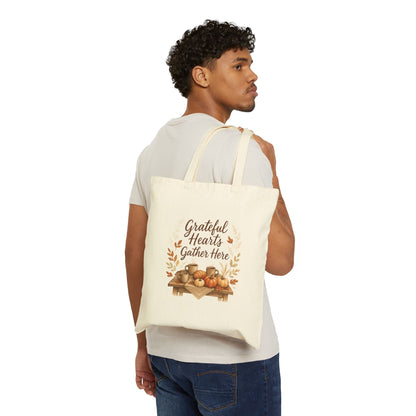 Grateful Hearts Gather Here Cotton Canvas Tote Bag