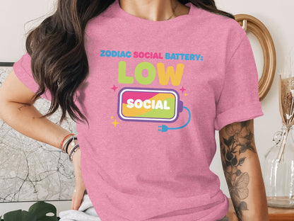 Zodiac Social Battery Low Social Graphic Tee