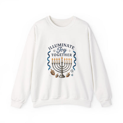 Hanukkah Sweatshirt - "Illuminate Joy Together" Menorah & Dreidel Holiday Crewneck