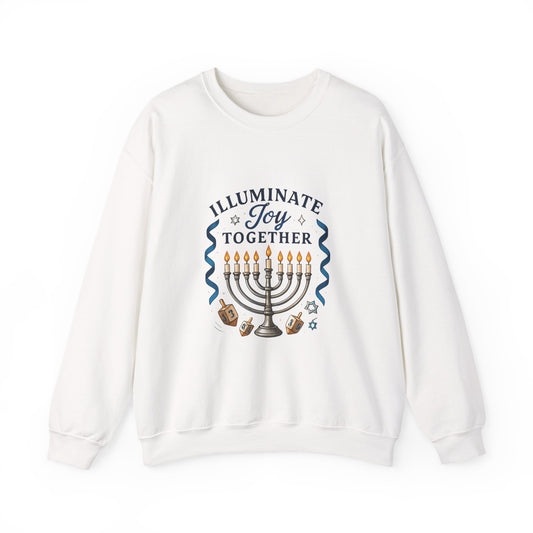 Hanukkah Sweatshirt - "Illuminate Joy Together" Menorah & Dreidel Holiday Crewneck