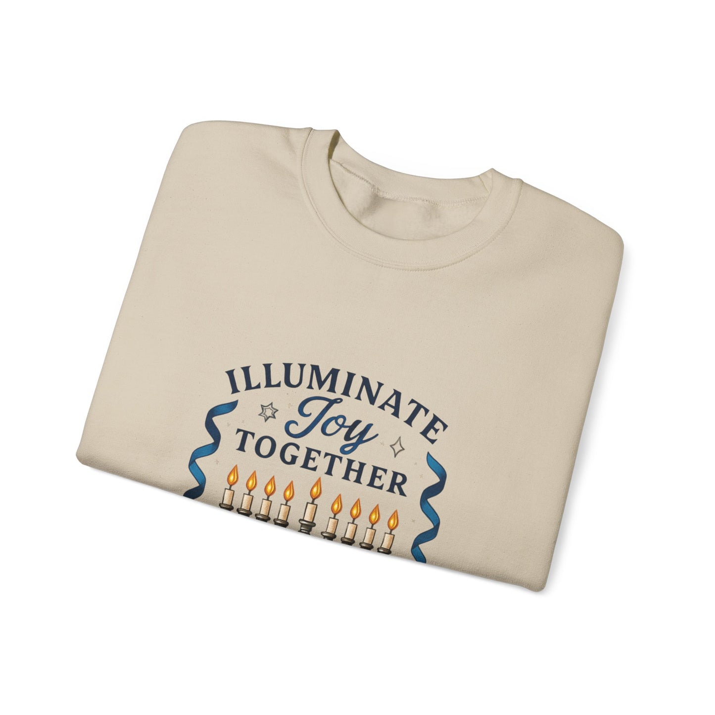 Hanukkah Sweatshirt - "Illuminate Joy Together" Menorah & Dreidel Holiday Crewneck
