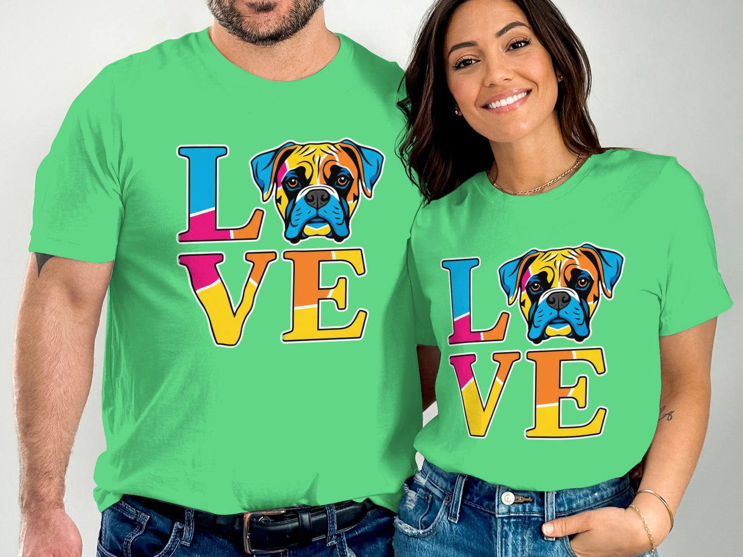 Colorful Love Boxer Dog Graphic Matching T-Shirt product