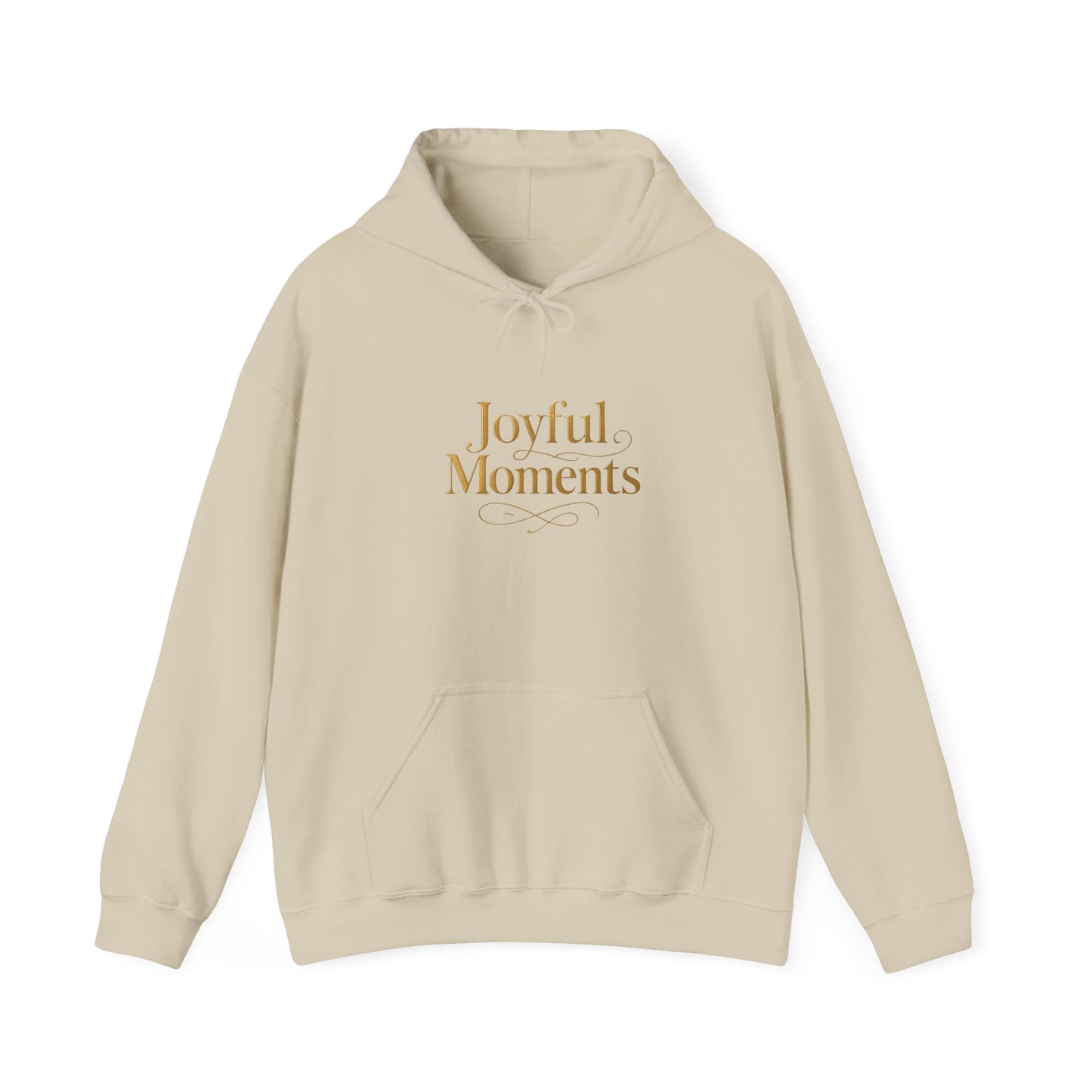 Joyful Moments Hoodie — Minimalist Gold Script Hooded Sweatshirt