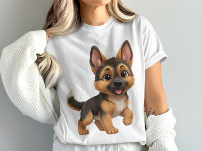 Cute Corgi Dog T-Shirt, Funny Cartoon Corgi Graphic Tee, Casual Women's White Top, Animal Lover Gift, Pet T-Shirt For Dog Owners