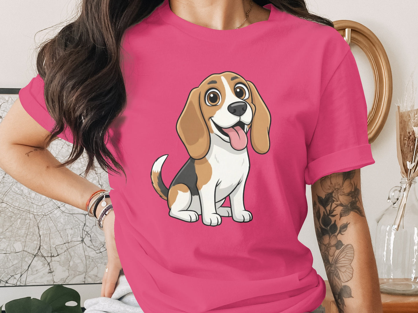 Cartoon Playful Beagle Dog Graphic Tee Fashion