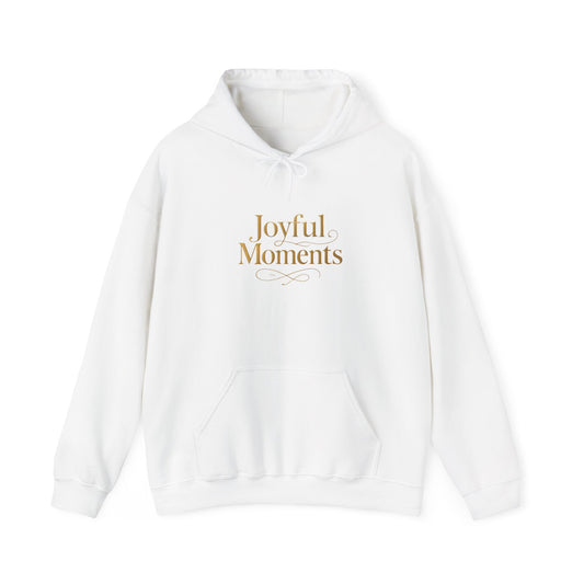 Joyful Moments Hoodie — Minimalist Gold Script Hooded Sweatshirt