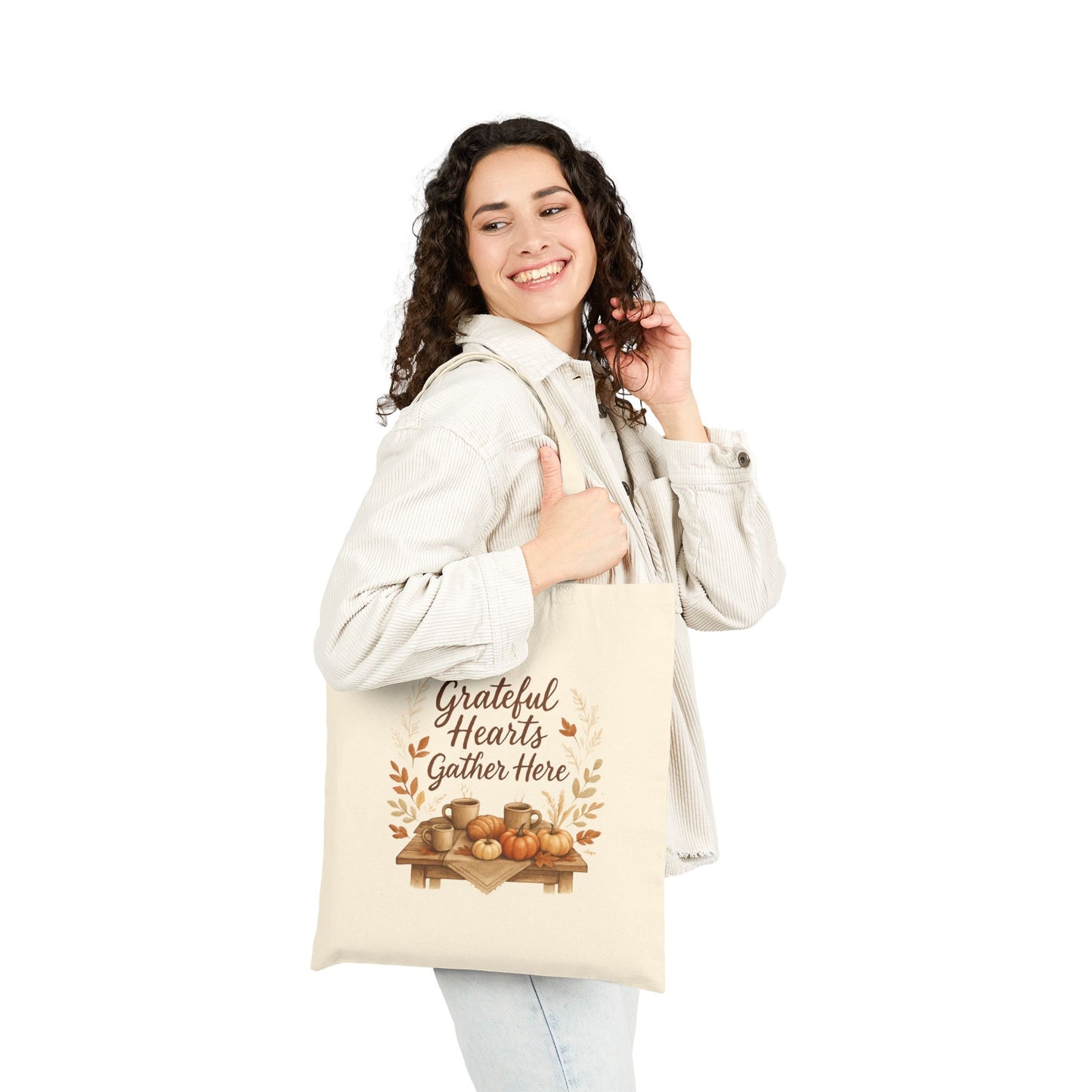 Grateful Hearts Gather Here Cotton Canvas Tote Bag